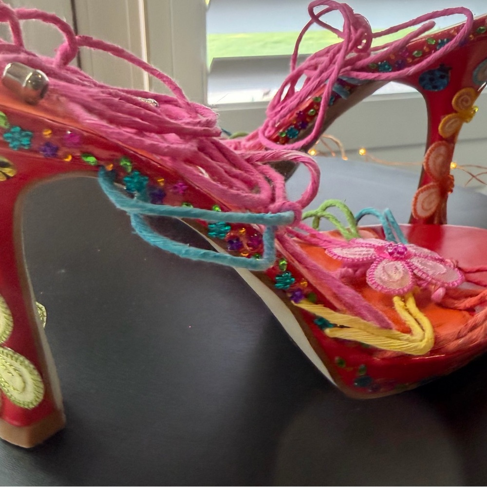 OOAK Bright Lights Strappy Rainbow Gladiator Statement Platform Heels, sz 8.5 - Picture 7 of 17